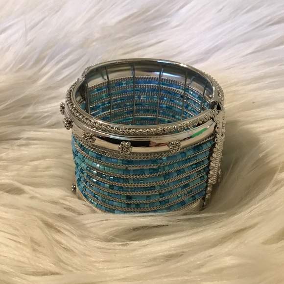 Hinged Silver & Bead Hinged Bangle Bracelet- Size Medium - Picture 2 of 12